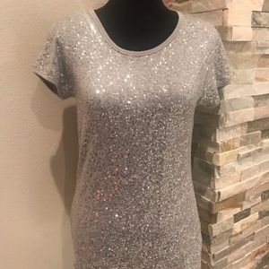 Joseph A. Designer Sequin Embellished T-Shirt Sz S